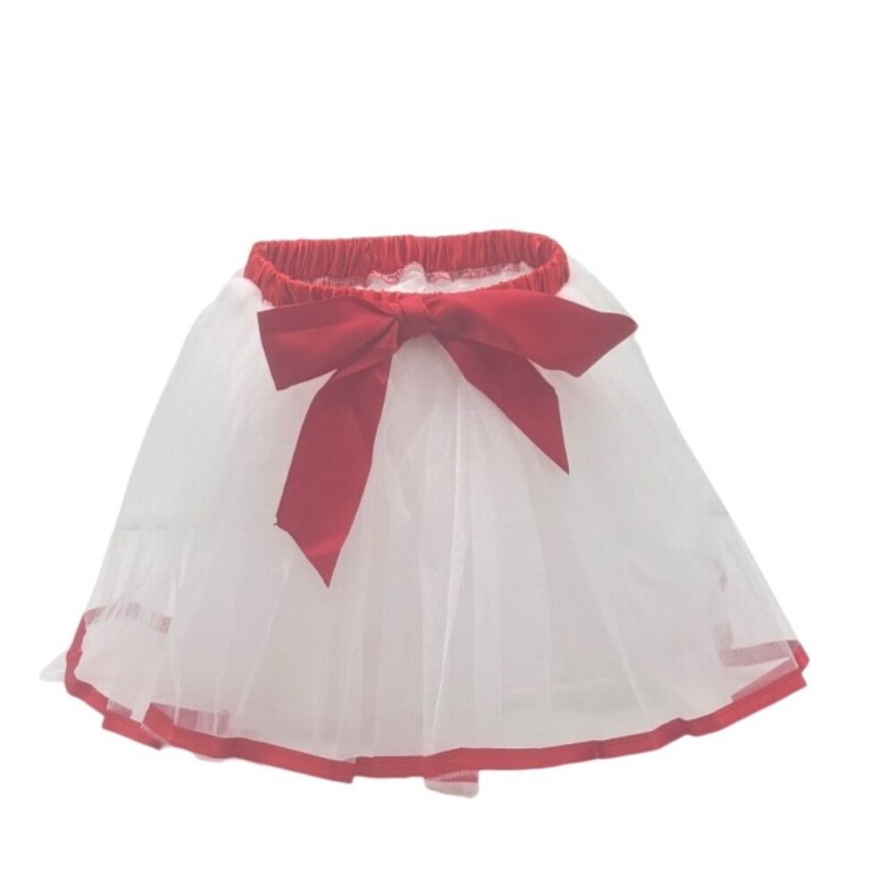 Little Girls Pink Tulle Tutu Skirt With Satin Bow Accent, OS, White/Red.